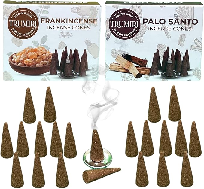 TRUMIRI Incense Cones - Combo Pack of 20 Cone Incense - 10 Frankincense + 10 Palo Santo - Insence Cones - Incense Cones Scented - Cone Incense Scents - Insense Cones - Incent Cone TRUMIRI