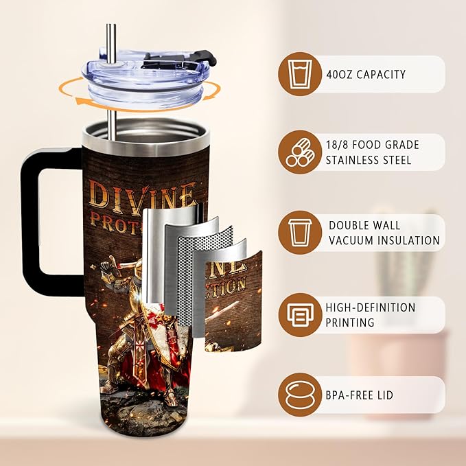 DUUV Christian Tumbler 40 Oz, Inspirational Christian Design, Stainless Steel Insulated Mug with Bible, Christmas Thanksgiving Gift for Religious Individuals, Spiritual Seekers, and Fantasy Fans - Bloomnest