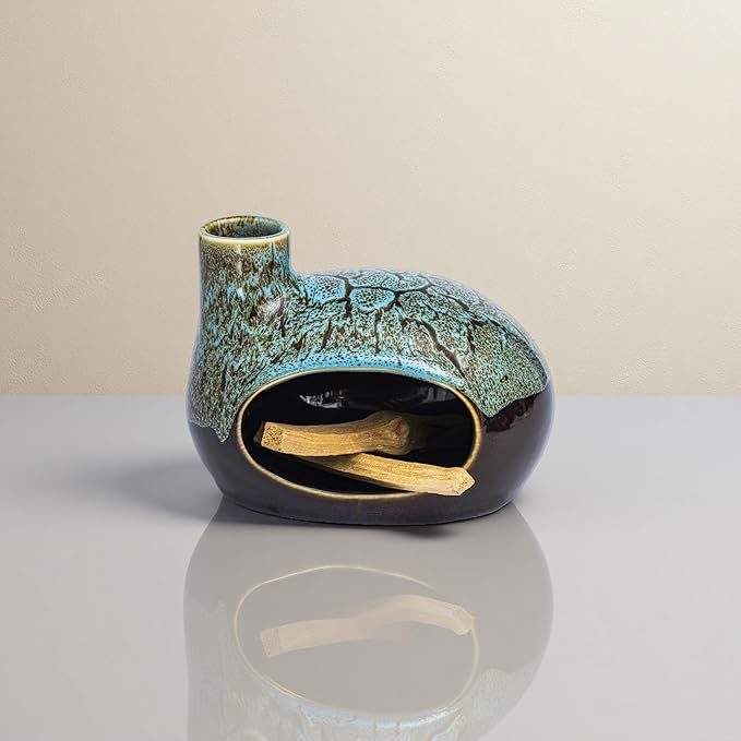 Palo Santo Holder Ceramic Incense Burner for Palo Santo Sticks, Cone and Sage Burning, Mini Chiminea Incense Burner Holder for Yoga Spa Aromatherapy Meditation, Home Office Decor (Color1) - Bloomnest