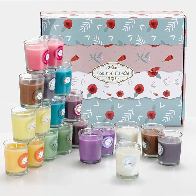 Scented Candles, Jasmine, Rose, Vanilla, Bergamot, fig, Lavender, Lemon, Spring,Strawberry, Rosemary, Aromatherapy Candles,Soy Wax Glass Jar Candle - 20 Pack - Bloomnest