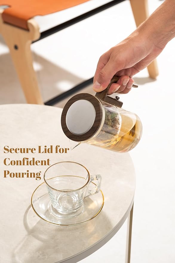 Enchanti Tea Pot - Modern Glass Infuser Teapot - Water Separation Magic Teapot with Heat-Resistant Handle - Elegant Gift Box & Writable Card - Perfect for Loose Leaf Tea - 600 ML (20oz) - Bloomnest