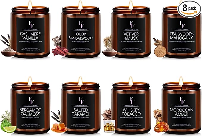 Scented Candles Set, Soy Wax Candles 8 Pack 56 Oz Aromatherapy Candles Gift Set for Women Men （Vanilla/Sandalwood/Amber/Mahogany/Vetiver/Bergamot/Caramel/Whiskey） - Bloomnest