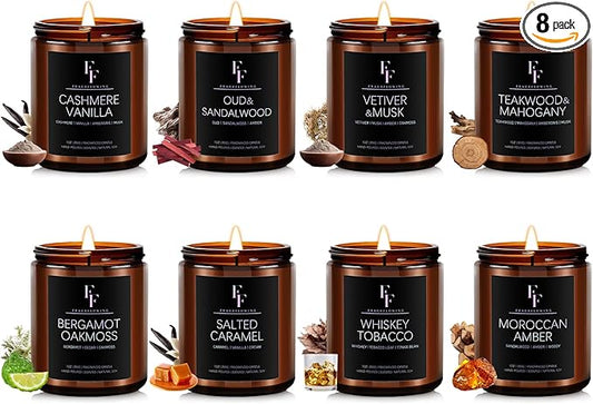 Scented Candles Set, Soy Wax Candles 8 Pack 56 Oz Aromatherapy Candles Gift Set for Women Men （Vanilla/Sandalwood/Amber/Mahogany/Vetiver/Bergamot/Caramel/Whiskey） - Bloomnest