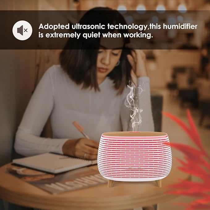 2-in-1 BT Speaker & Ultrasonic Essential Oil Diffuser,Aromatherapy Diffuser Cool Mist Humidifier with 7 Colors Lights for Large Room Home Office,400ml(White+Wooden Grain) - Bloomnest