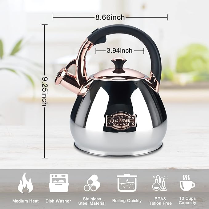 Tea Kettle Stovetop Whistling Kettle Teapot, 3Quart Tea Pot Stainless Steel Teakettle for Stove Top with Heat Proof Ergonomic Handle - Bloomnest