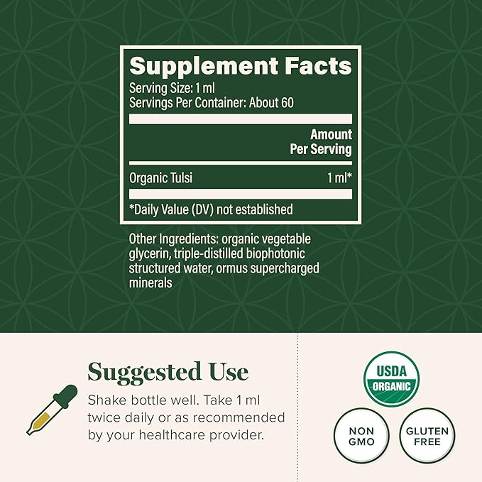 Global Healing Center - Organic Tulsi (Holy Basil Leaf Extract) Vegan Liquid Supplement Drops (Organic Basil) - Bioavailable Herb for Normal Stress Response, Natural Energy & Immune Support - Bloomnest