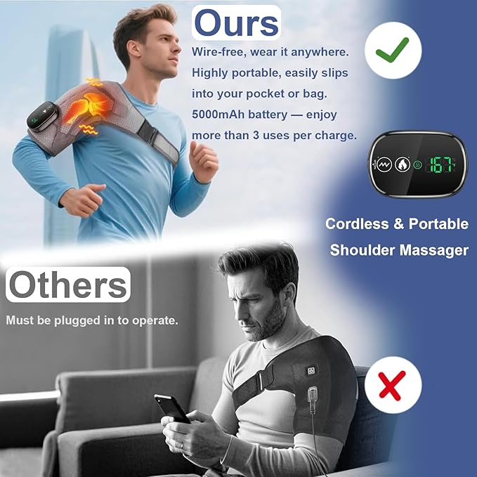 Shoulder Heating Pad with Massage Cordless, Shoulder Massager for Pain Deep Tissue, Heated Shoulder Wrap with Massage, Heat Pad for Pain, Christmas Gifts for Men Women - Bloomnest