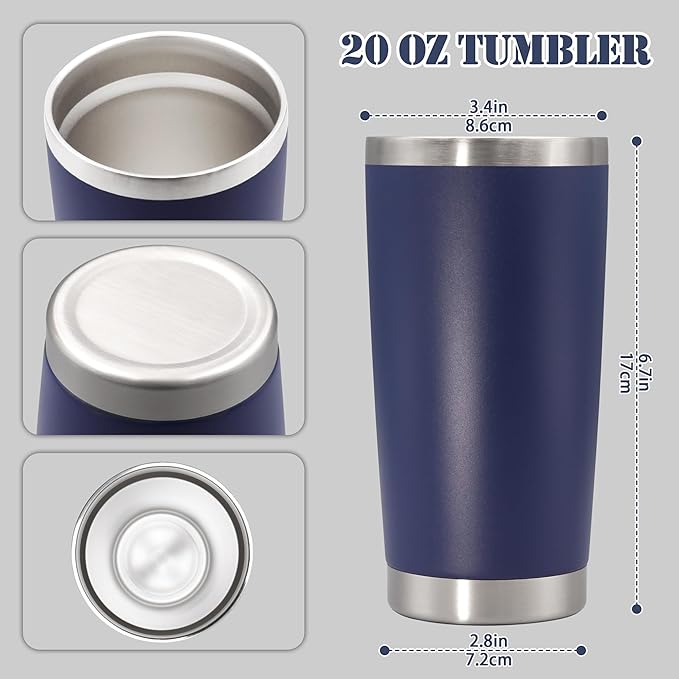 20 oz Tumbler with lid Double Wall Vacuum Insulated Tumblers Stainless Steel Coffee Mug Travel Coffee Tumbler Powder Coated Tumbler Cup Keep Hot&Cold - (Navy 1 Pack) - Bloomnest