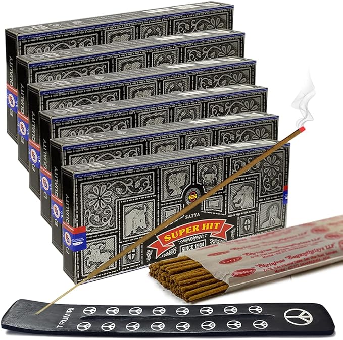 Super Hit Incense Sticks 100g and Holder Bundle - Pack of 6 (Approx 600 Sticks) - Bloomnest