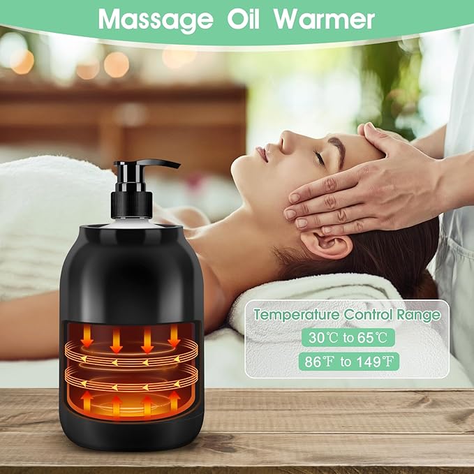 Gugxiom Massage Oil Warmer, LED Display Single Bottle Pro Massage Heater, Temperature Control Oil Heater for Massage with 2 Oil Bottle Dispenser, for Lotion Cream (US Plug) - Bloomnest