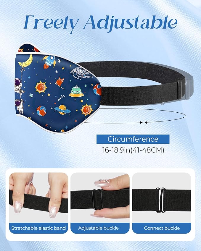 Sleep Mask for Kids - Silk Eye Mask for Sleeping Cute Cartoon Kids Sleep Mask for Boys Girls Teens Soft Smooth Adjustable Straps Silk Kids Eye Cover, Blue Astronaut - Bloomnest