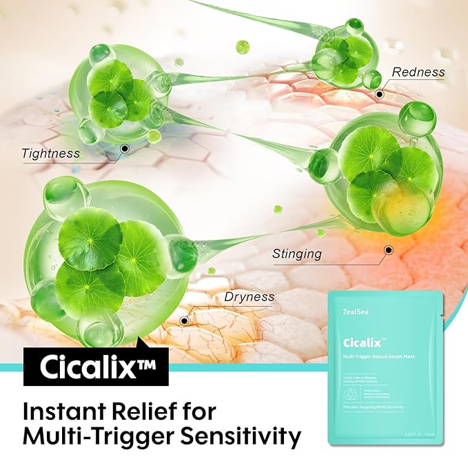 Cicalix Face Masks Skincare Set, ZealSea Derm Solution Sheet Mask for Multi-Trigger Sensitivity, Soothing & Calming, Strengthen & Restore Skin, Facial Mask with Cica & Ceramide, 10 Pack - Bloomnest
