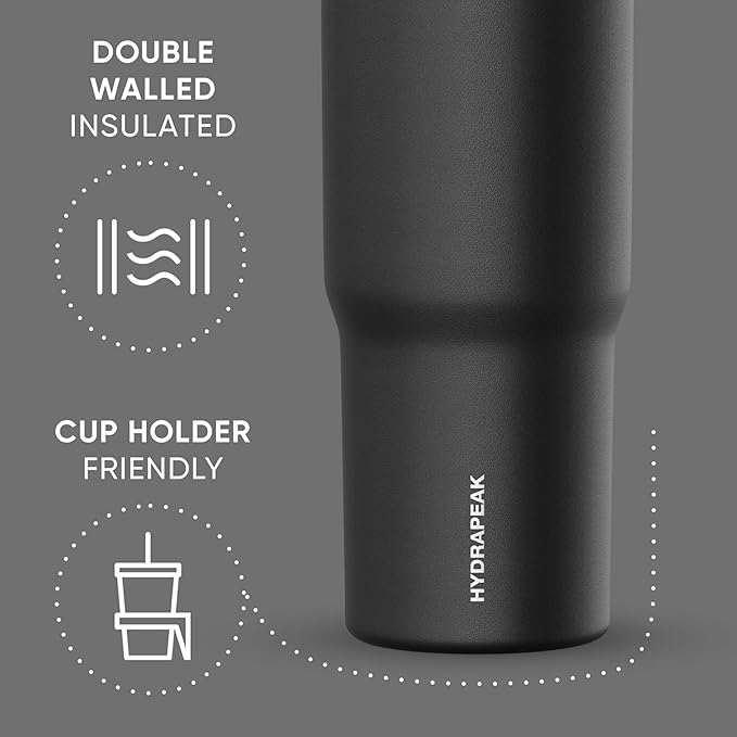 Hydrapeak Nomad 32 oz Tumbler with Handle and Straw Lid, Leakproof, Double Insulated, 32oz Cup, Stainless Steel | Black - Bloomnest