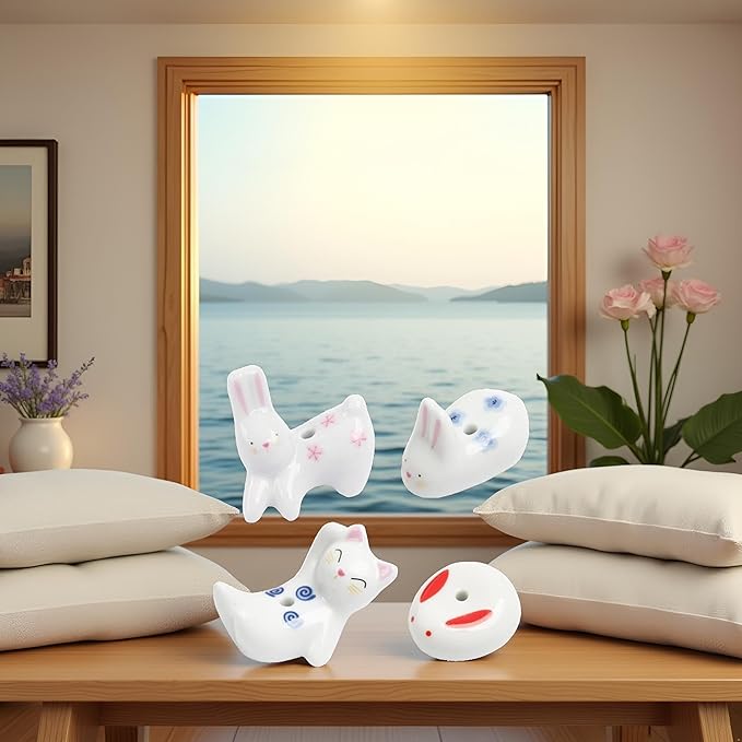 4Pcs Rabbit Cat Ceramic Incense Holder Cute White Animals Incense Sticker Holder Fun Home Decorative Ornaments for Home Room Decoration Yoga Spa Meditation Incense Holders - Bloomnest