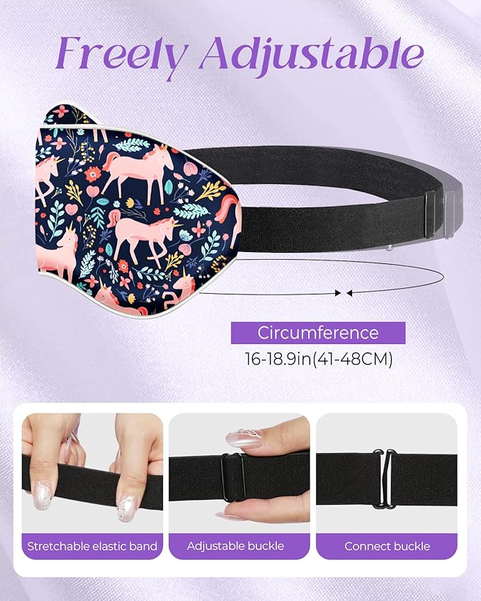 Sleep Mask for Kids - Cute Kawaii Cartoon Silk Sleeping Mask with Adjustable Strap Soft Smooth Light Eye Mask for Sleeping Silk Kids Eye Cover for Boys Girls Teens, BU Wildflower Unicorn - Bloomnest