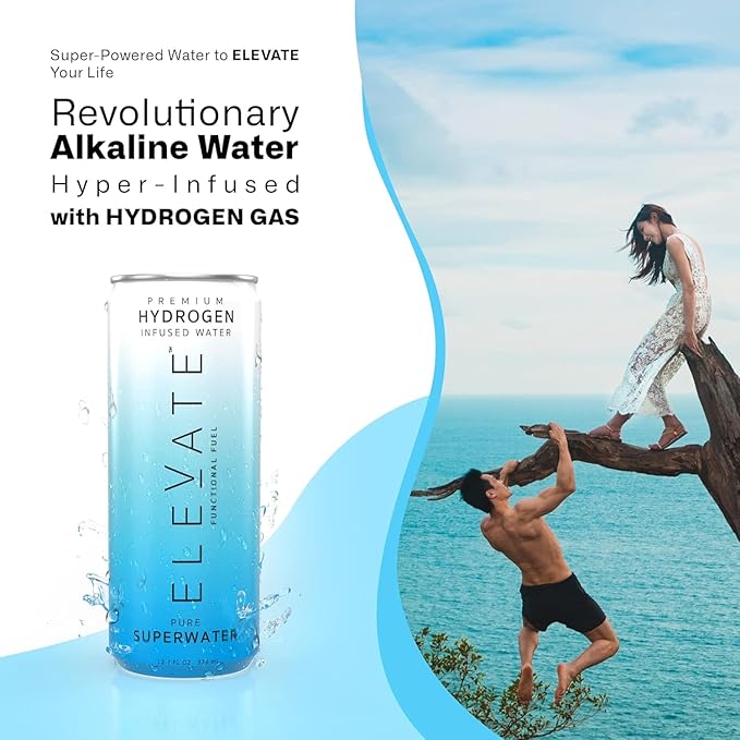 ELEVATE SUPERWATER Premium Hydrogen Water (24 pack). Highest Hydrogen (3-5 PPM) and Lowest -650 ORP. Supports Recovery, Energy, Hydration, Focus, and Endurance. BACKED BY SCIENCE. - Bloomnest