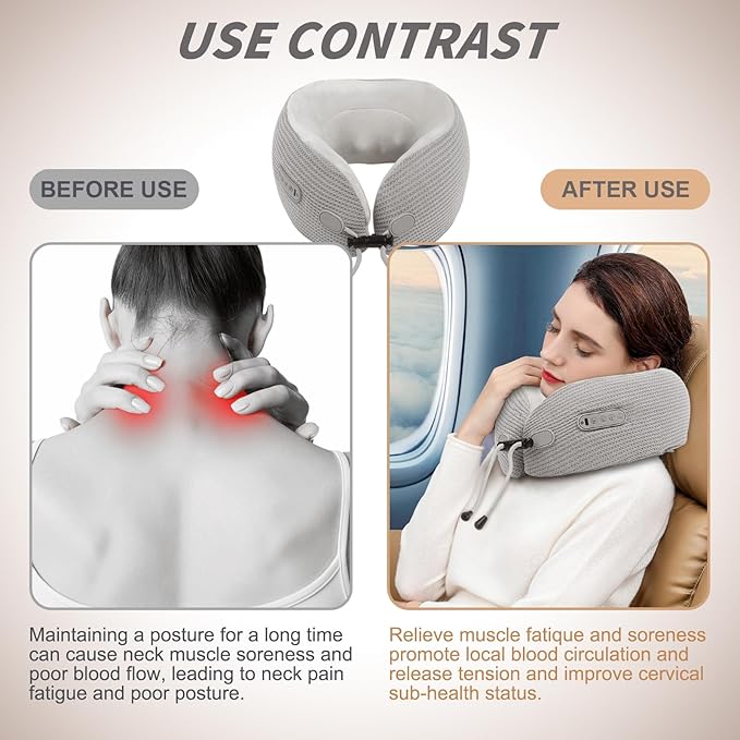 Electric Neck Massager,Portable Travel Pillow with Massage and Heat,Rechargeable vibrating Neck Pillow Massager,Perfect for Pain Relief at Home,Office,Travel,Fathers Day Gift Ideas from Daughter Son - Bloomnest