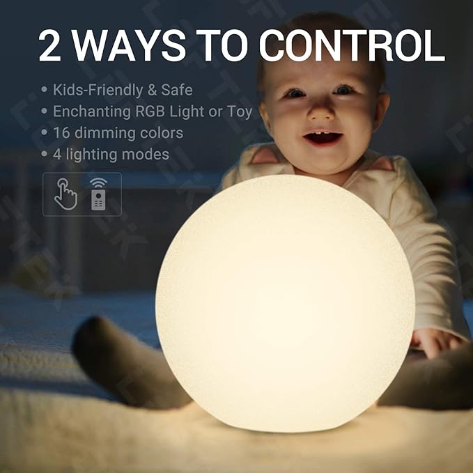LOFTEK 16-inch Large Nursery Night Light Ball: 16 Colors Change Floating Light with Remote Control, Rechargeable and Waterproof Night Lights,for Home Decor Study Area, Living Room - Bloomnest