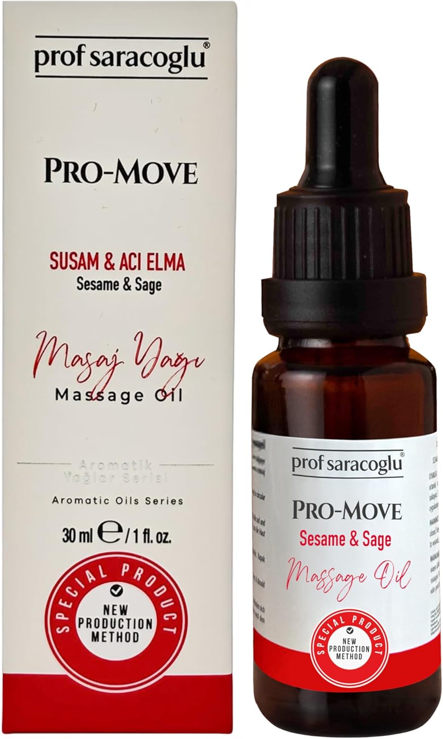 Prof Saracoglu Pro-Move Aromatic Massage Oil with Sesame & Sage – Fast-Absorbing Herbal Oil for Neck, Shoulder, and Muscle Tension Relief, Body Massage & Aromatherapy, 1.01 fl oz