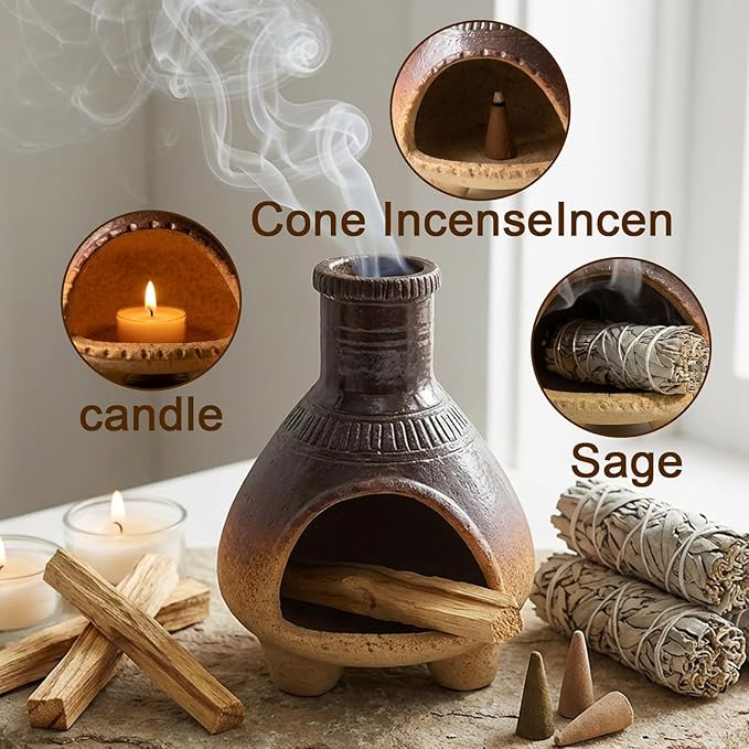 CEREMONY Palo Santo Holder -Mini Ceramic Incense Holder for Palo Santo Sticks - Palo Santo Holder for Gift-White Sage Holder for Meditation Decor (Brown-Fireplace) LifeNeedsAlittleofCeremony