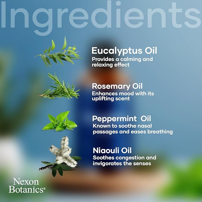 Breathe Essential Oil Blend 60 ml - Breath Sinus Relief with Menthol Oils - for Humidifiers, Diffusers, and Aromatherapy - Nexon Botanics NexonBotanics