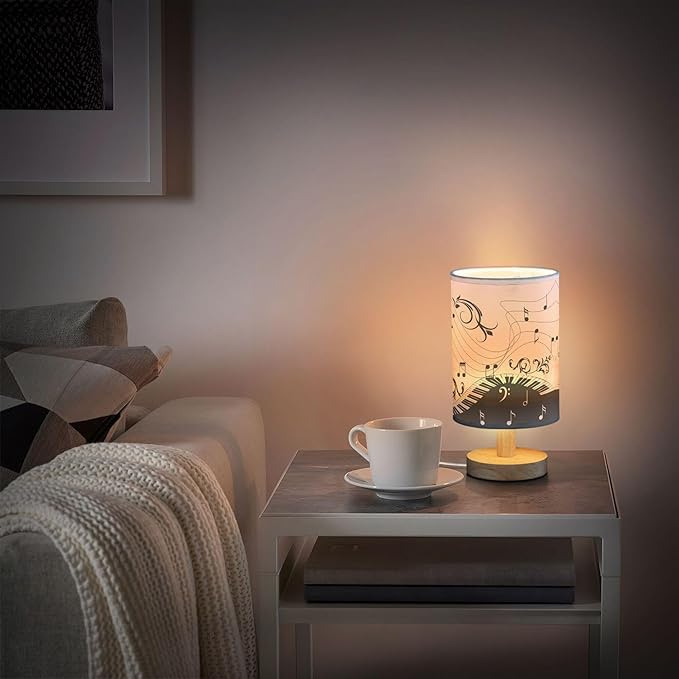 Table Lamp Music Note Piano Keyboard with Floral Branch Pattern Musical Symbol Nightstand Lamp with Wood Base Fabric Lamp Shade Bedside Desk Lamp for Living Room Bedroom Kids Room Office - Bloomnest