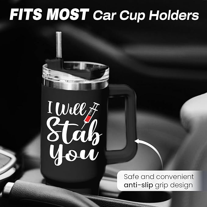 SANDJEST Nurse Gifts I Will Stab You Tumbler with Handle 40oz Stainless Steel Insulated Coffee Cup Funny Nurse Week Present, Nursing School Graduation, Appreciation Gifts for RN Nurses - Bloomnest