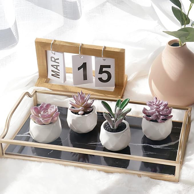 Tiita Purple Artificial Faux Succulents in Pots, Mini Purple Fake Plants for Women Desk, Small Realistic Faux Succulents for Home Office Accessories Window Sill Bathroom Bedroom 4 Set - Bloomnest