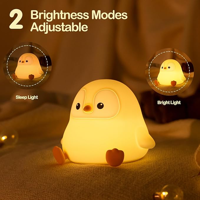 ATSUI Penguin Night Light, LED Squishy Novelty Animal Night Lamp, Food Grade Silicone, 2 Level Dimmable, Nursery Nightlight for Desk Decor, Funny Gifts Stuff for Boys Girls Baby, White Elephant Gifts - Bloomnest