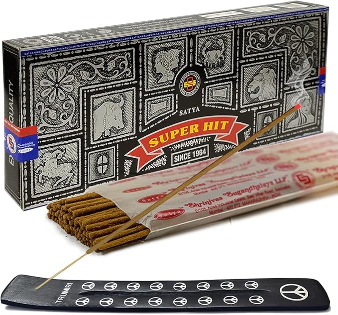TRUMIRI Incense Stick Holder Bundle with Satya Super Hit 100g Incense Sticks - Pack of 1 (Approx 100 Sticks) - Bloomnest