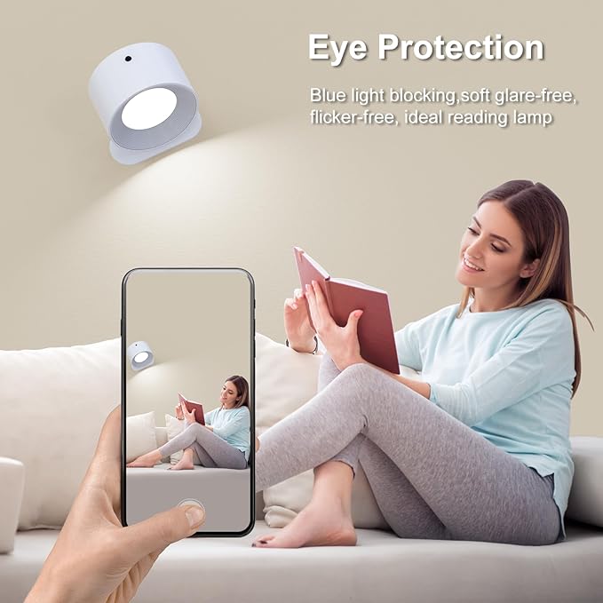 3Pack Battery Operated Wall Sconce, 3 Color Modes 3 Brightness Levels 360°Rotation Lighting Timer Touch & Remote Control, Wall Mounted Lamp LED Wall Lights for Bedroom Reading Bedside (White) - Bloomnest