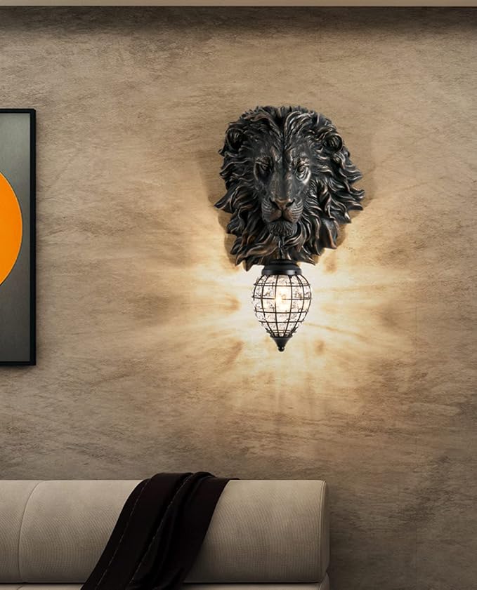 Lion Head Wall Decor Sconces Wall Lighting Retro Baroque Crystal Sconce Gold Luxury Wall Lights Fixtures for Living Room Bedroom Bedside Stairs Bathroom Mirror Headlights Lamp, E26 (B-2) - Bloomnest