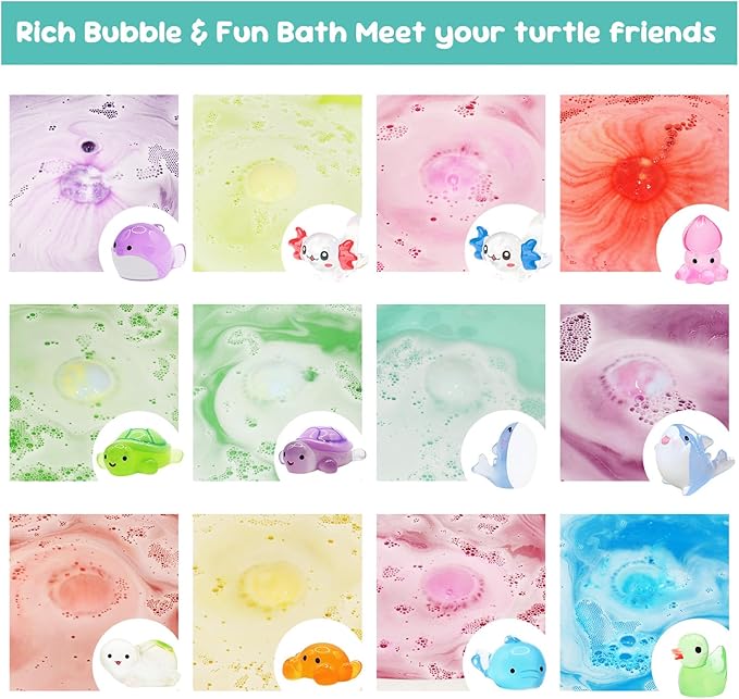 Bath Bombs for Kids with Surprise Inside, 12pcs Bath Bombs with Toys Inside, Natural and Organic Colorful Bubble Bath Fizz Ball, Gift Set for Birthday, Halloween, Christmas for Boys and Girls - Bloomnest
