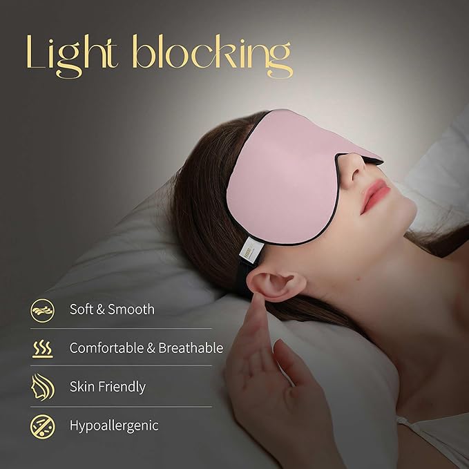 ZIMASILK 100% Natural Silk Sleep Mask Blindfold,Adjustable Super-Smooth Soft Eye Mask for Sleep with Bag(Pink) - Bloomnest