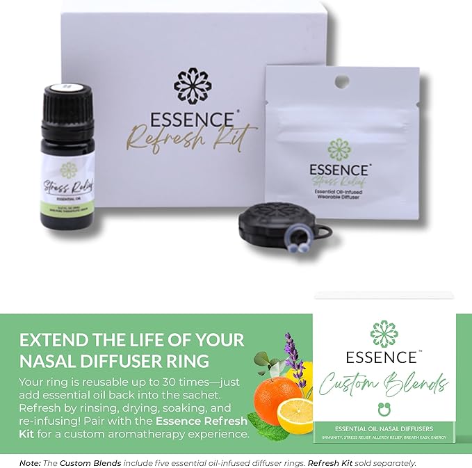 Essence Nasal Diffuser Custom Blends Bundle – Essential Oil Silicone Nose Rings for Energy, Immunity, Stress & Allergy Relief – Wearable Aromatherapy for Daily Wellness & Relaxation - Bloomnest