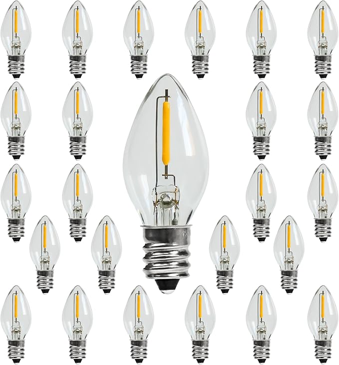 Night Light Bulb – C7 E12 Base Salt Lamp Bulbs, 0.6 Watt Equivalent 7W Incandescent Bulb, Warm White 2700K, Window Candles & Chandeliers Replacement Bulb, 25 Pack - Bloomnest
