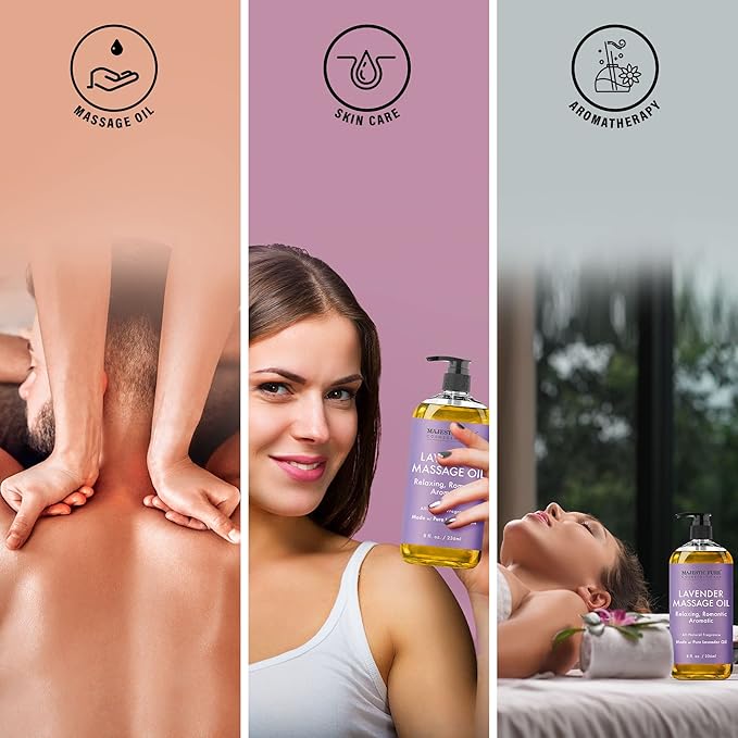 MAJESTIC PURE Lavender Massage Oil for Massage Therapy - Refreshing, and Relaxing - Natural Oils with Lavender Essential Oil - for All Skin Types - Men and Women - 8 fl oz - Bloomnest