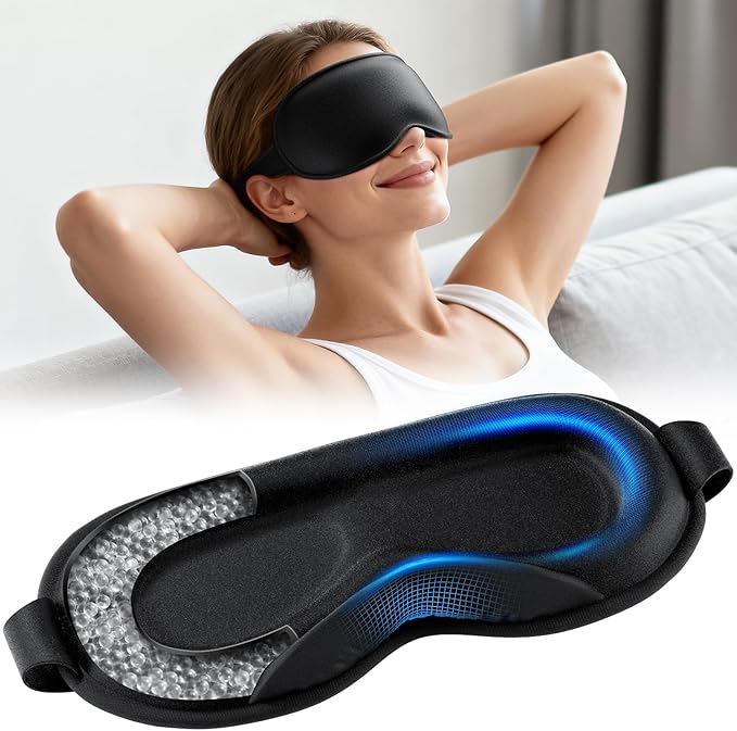 Weighted Eye Mask for Sleeping - Sleep Mask for Women & Men, Blackout 3D Contoured Sleeping Mask for Side Sleeper, Zero Pressure Soft Night Eye Cover with Adjustable Strap for Travel, Black - Bloomnest