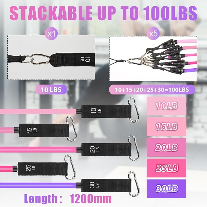 Exercise Resistance Bands with Handles for Working Out, 150/200/250/300 lbs Workout Bands Set with Door Anchor for Physical Therapy, Yoga, Pilates - Bloomnest