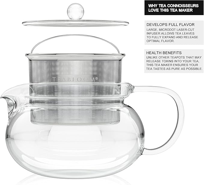 Teabloom Kyoto 2-in-1 Tea Kettle and Tea Maker – Glass Teapot with Removable Loose Tea Infuser – Tea Connoisseur's Choice - Bloomnest