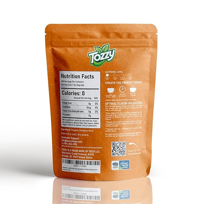 Tozzy Organic Dandelion Root Tea – 100 Count, Plant-Based Pyramid Tea Bags - Bloomnest