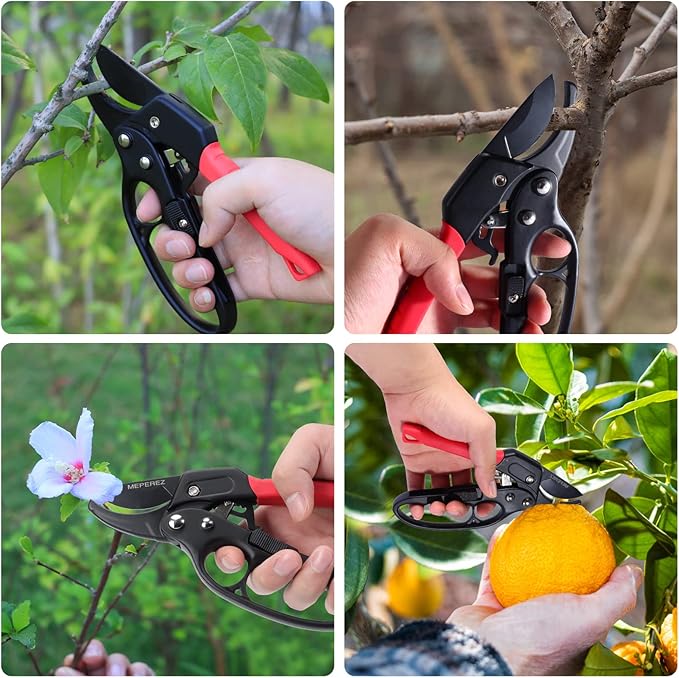 Ultra Sharp Germany Steel Pruning Shears - Cuts 3X Easier, Weak Hand Arthritis Snips, Rust-Resistant, Effortlessly 1-Inch Cut Capacity Garden Scissors, Ergonomic Handle (Reddish balck) - Bloomnest