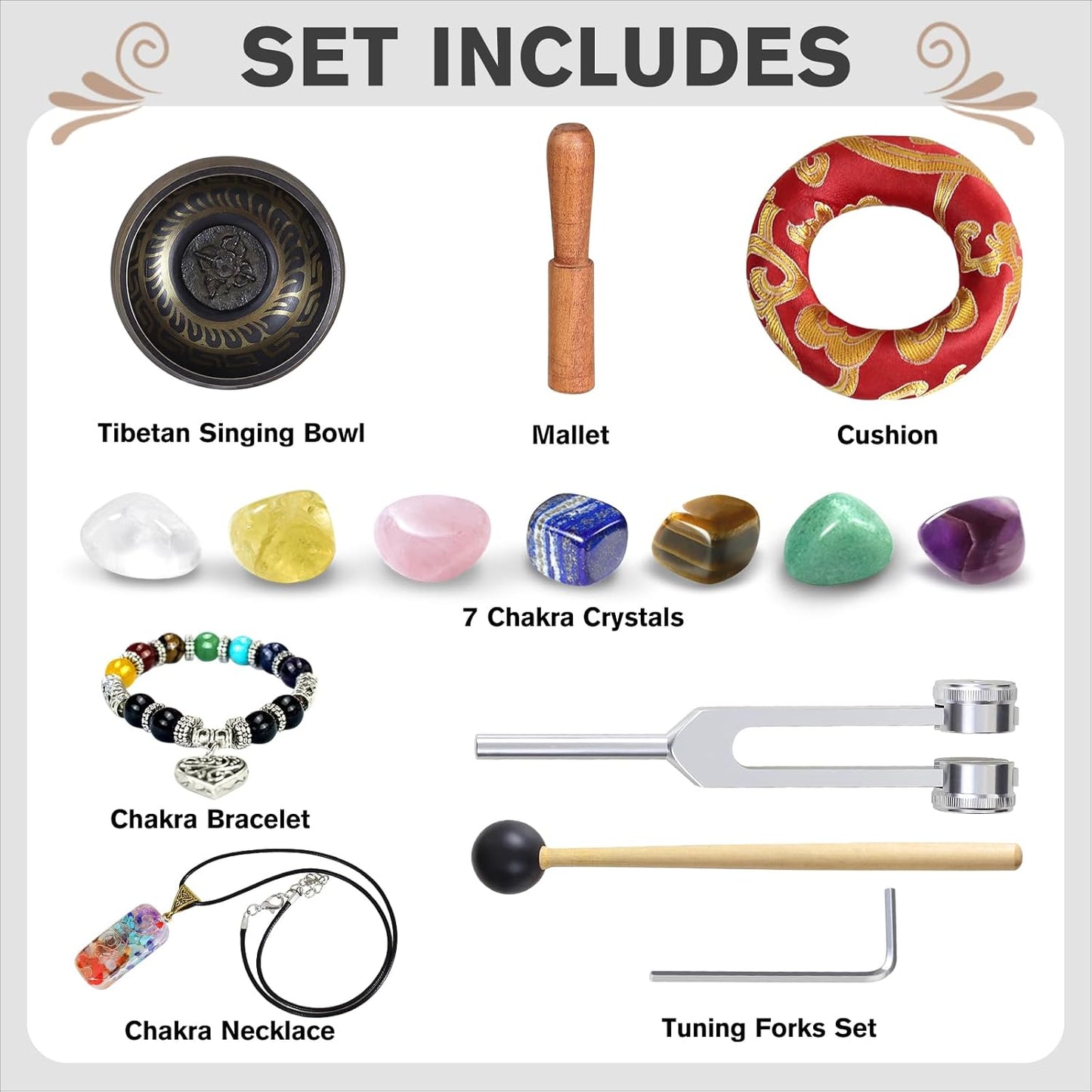 Tibetan Singing Bowl Set (16Pcs) - Pure Sound - 3.5 inch Brass Material - 100% Handmade - for Sound Healing, Chakra Balancing, Meditation, Mindfulness, Stress Relief Tools, Unique Spiritual Gifts
