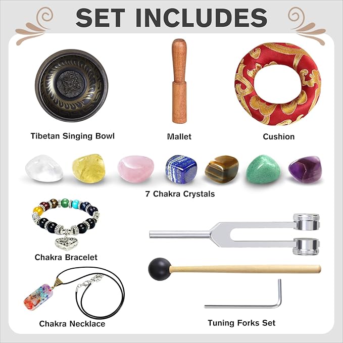 Tibetan Singing Bowl Set (16Pcs) - Pure Sound - 3.5 inch Brass Material - 100% Handmade - for Sound Healing, Chakra Balancing, Meditation, Mindfulness, Stress Relief Tools, Unique Spiritual Gifts - Bloomnest