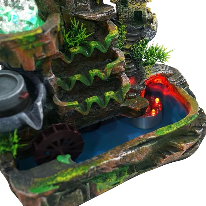 Rockery Fountain, Rockery Tabletop Fountain, Indoor Waterfall Feature with Automatic Pump, for Home Office Desk Decoration, Relaxation Desktop Fountain Waterfall with LED Lamp Atomization Effect