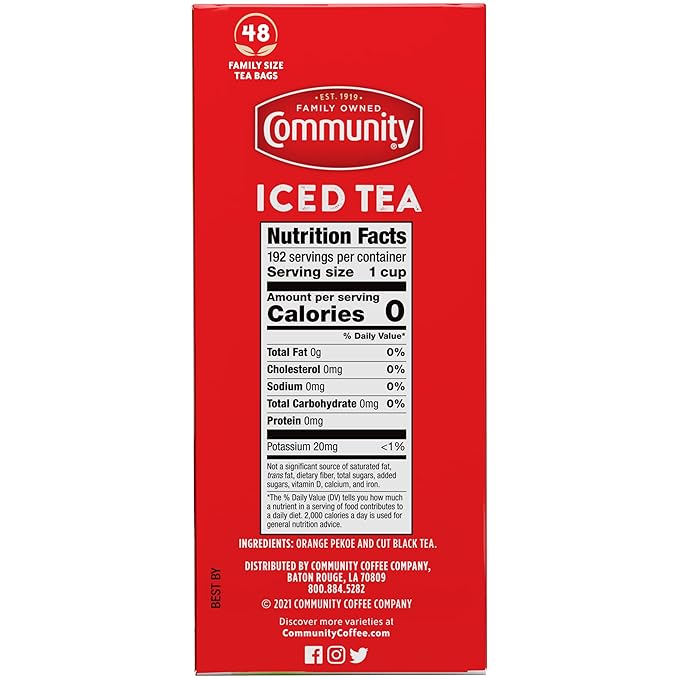 Community Coffee Signature Iced Tea, 48 Family Size Tea Bags, 48 Count Box (Pack Of 1) - Bloomnest