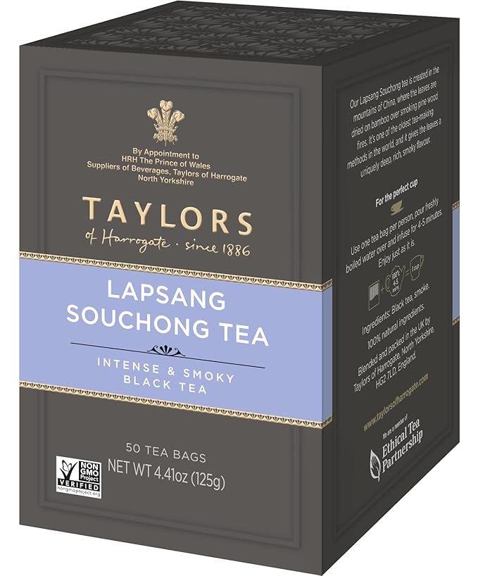 Taylors of Harrogate Lapsang Souchong, Black Tea, Pillow Tea Bags, 50 Count (Pack of 1), Smoky, Rich and Strong, Caffeinated, Enjoy Hot or Iced, 50 Teabags - Bloomnest
