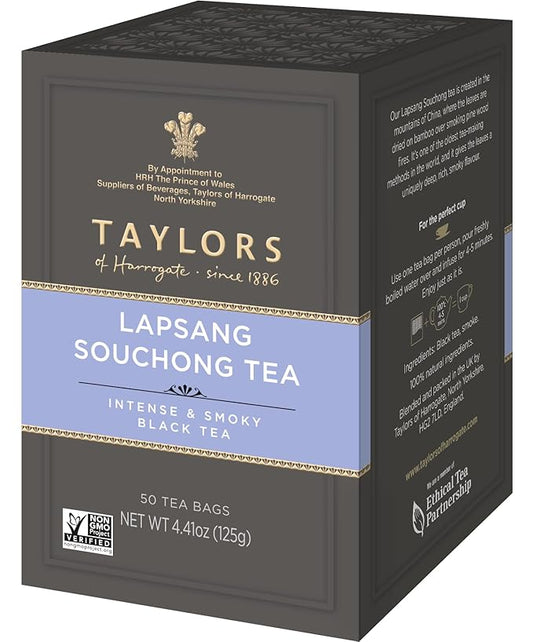 Taylors of Harrogate Lapsang Souchong, Black Tea, Pillow Tea Bags, 50 Count (Pack of 1), Smoky, Rich and Strong, Caffeinated, Enjoy Hot or Iced, 50 Teabags - Bloomnest