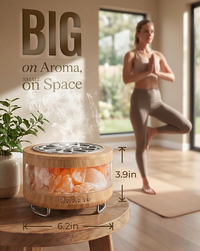 Essential Oil Diffuser with Himalayan Salt Lamp, 350ml Ultrasonic Aromatherapy Humidifier, 7 Colors LED Light, Timer & Auto Shut-Off for Home Bedroom Office Spa Yoga Bloomnest