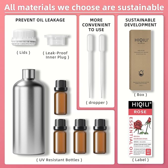 HIQILI 32 Fl Oz Rose Essential Oil, Huge Value Size Undiluted Rose Oil for Face, Skin, Diffuser, Hair - Bloomnest